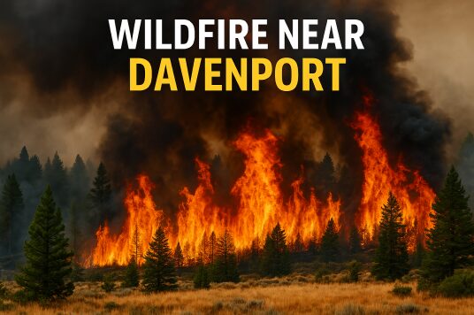 "Davenport Wildfire Near Carp Lake Prompts Urgent Evacuations – Over 2,100 Acres Burning" 2 "Wind-driven flames spreading rapidly through dry terrain in Lincoln County"