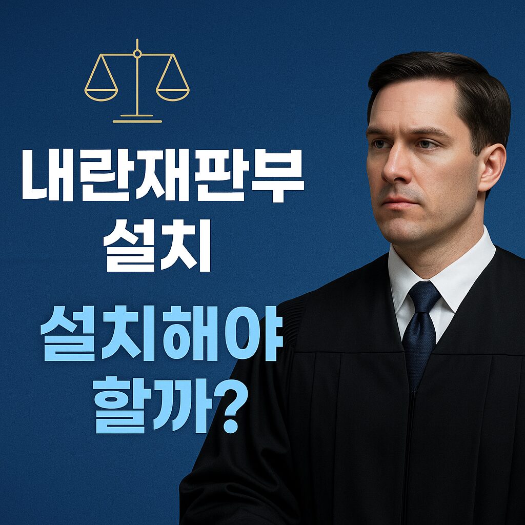 내란재판부 설치, 사법부 독립인가 국민 권한인가 1 내란재판부 설치 논란을 사진 느낌으로 표현한 썸네일 – 법복을 입은 판사와 저울 아이콘, ‘설치해야 할까?’ 문구 포함