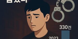 어두운 배경 위에 수갑 아이콘과 슬퍼 보이는 남성의 일러스트가 그려져 있으며, ‘캄보디아에서 한국인 대학생이 납치되어 숨졌다’는 문구와 함께 납치 사건 급증 그래프가 표시된 뉴스 헤드라인 이미지.