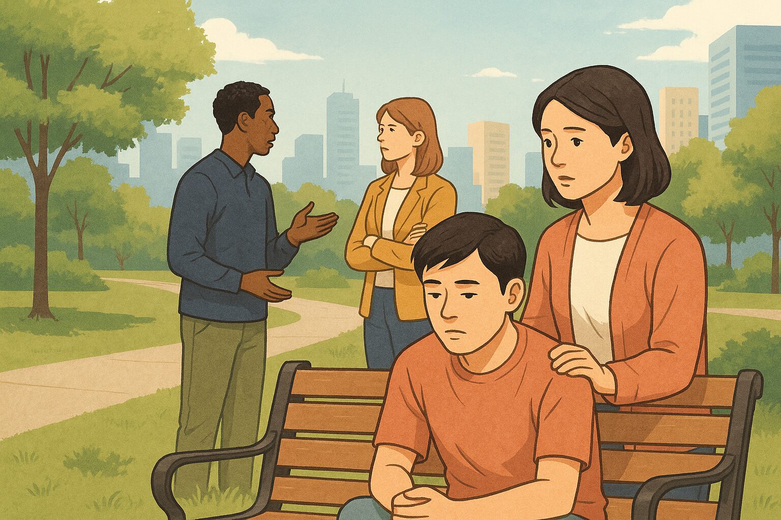 모든 중국인이 나쁜 사람일까? 성수동 카페 사태가 던진 질문 3 서로 다른 인종과 국적의 사람들이 함께 걷고 웃는 따뜻한 서울 거리 일러스트