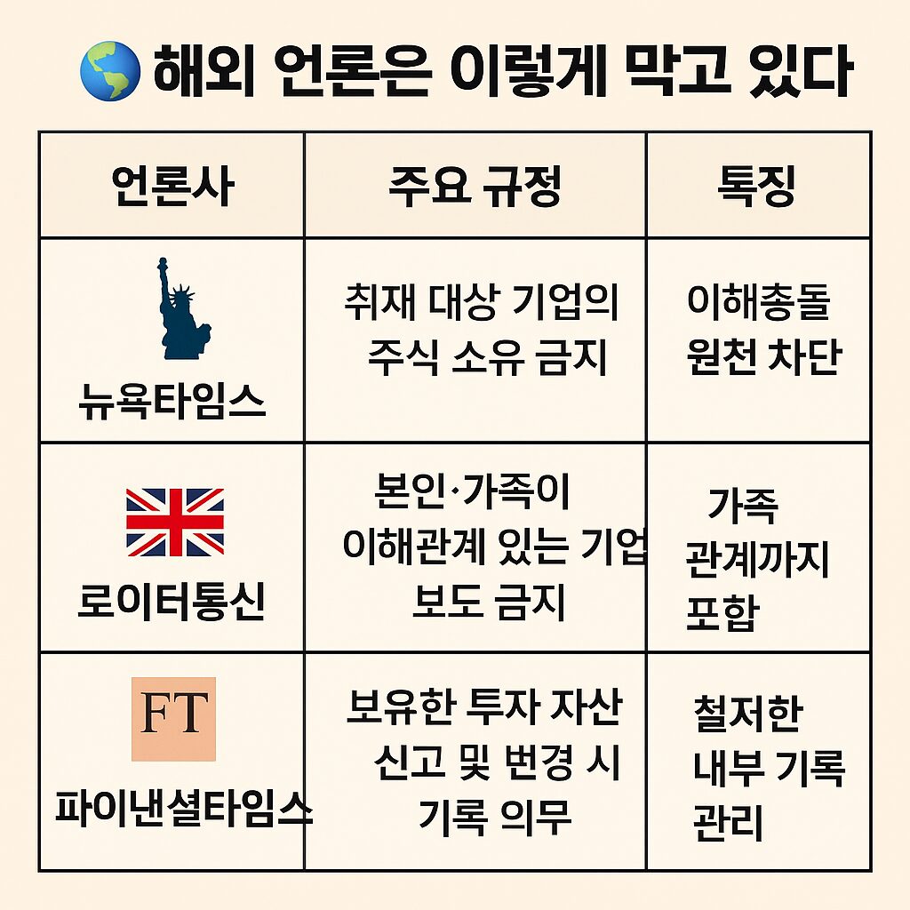 주식 차트 앞에서 돈을 주고받는 기자들의 모습. 책상 위에는 현금 다발이 놓여 있고, 기자들은 미소를 짓고 있다.