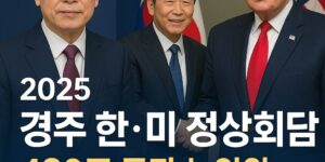 이재명 대통령과 도널드 트럼프 미국 대통령이 경주에서 열린 2025 한·미 정상회담에서 악수하는 모습