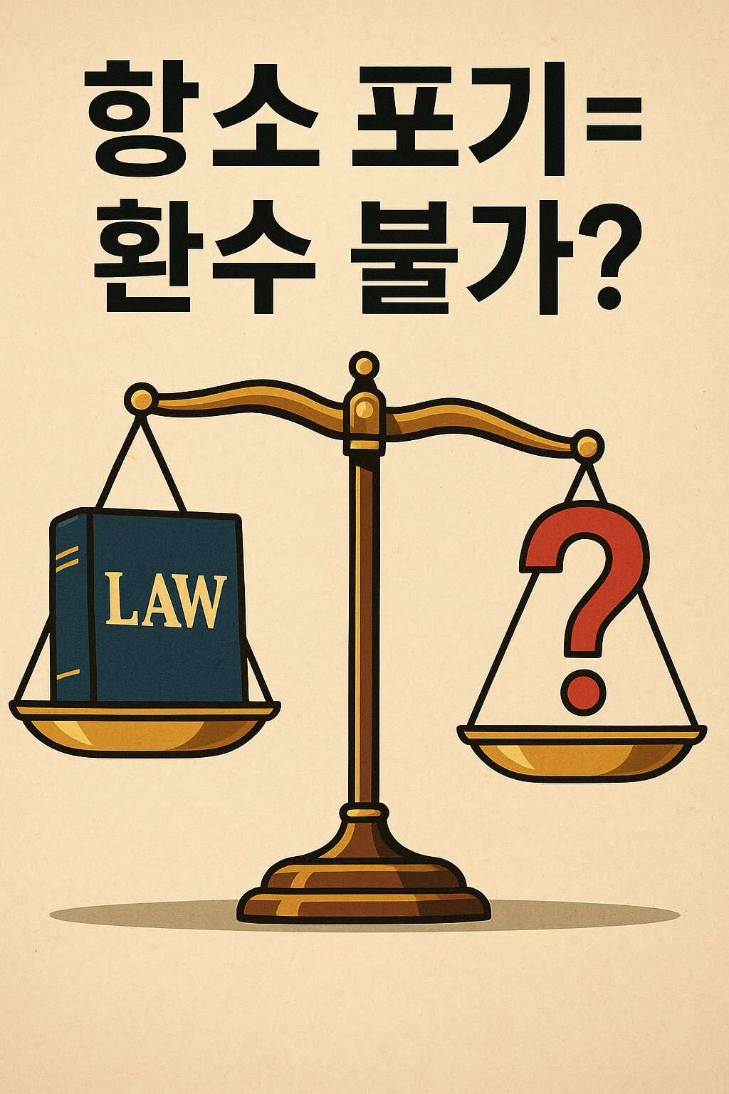 항소 포기와 환수 가능성에 대한 논쟁을 상징적으로 표현한 저울 일러스트