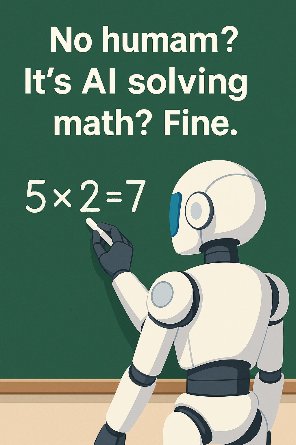 “AI가 책상에서 수능 문제를 푸는 모습을 표현한 2D 일러스트”