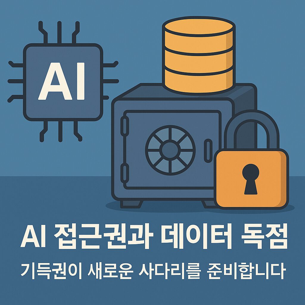 “데이터 금고와 잠금 장치로 표현된 AI 접근권 독점 구조를 상징하는 일러스트”✅ 캡션