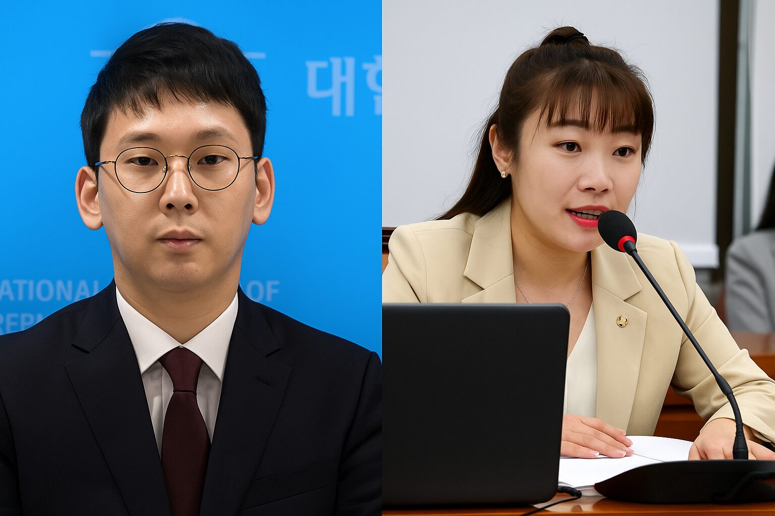 김예지 의원, 왜 박민영 전 대변인을 고소했나? 1 “두 사람이 각각 다른 장소에서 공식 발언을 하는 모습을 좌우로 배치한 합성 이미지”