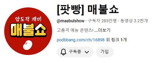 진보 유튜브 채널 TOP15 | 2025년 최신 구독자 순위 총정리 2 매뷸쇼 로고