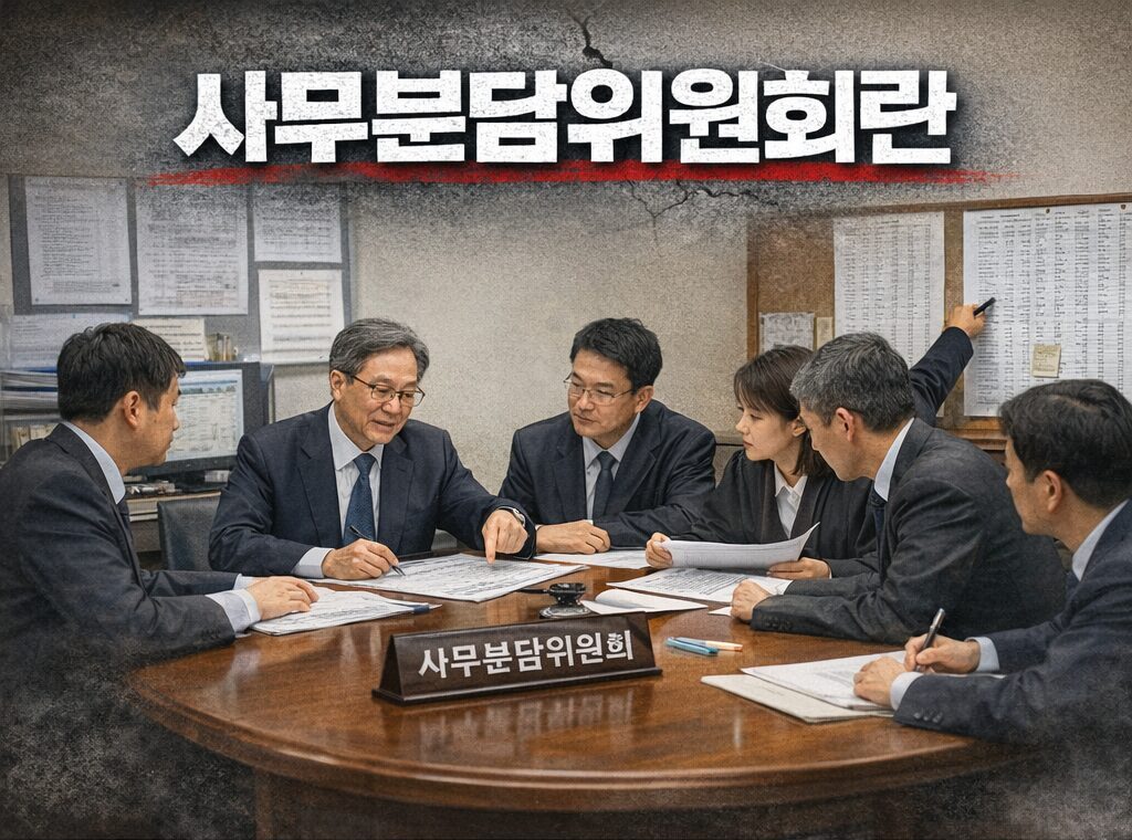 Judges forming a case allocation committee discussing court assignments in South Korea