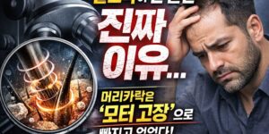 A man with thinning hair looks worried while a microscope magnifies hair follicles, illustrating research that hair loss may be caused by a “motor-like” growth mechanism failure.