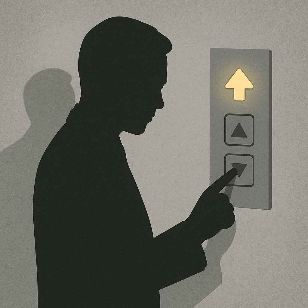 “엘리베이터 버튼과 사람 그림자 실루엣이 함께 있는 일러스트 이미지”