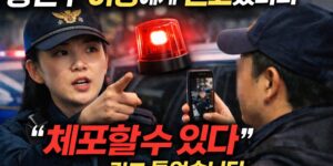 광진구 여경이 시민과 대치하며 “체포할 수 있다”는 발언을 하는 상황을 상징적으로 표현한 일러스트 이미지