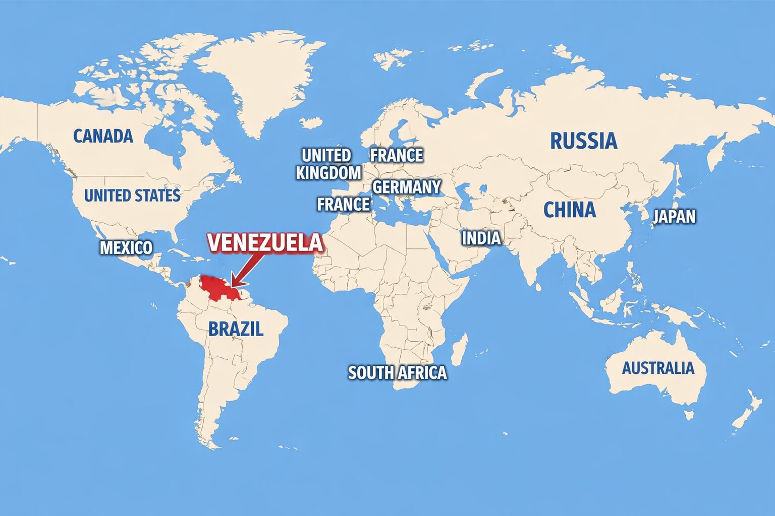 베네수엘라 세계지도 위치 표시 지도