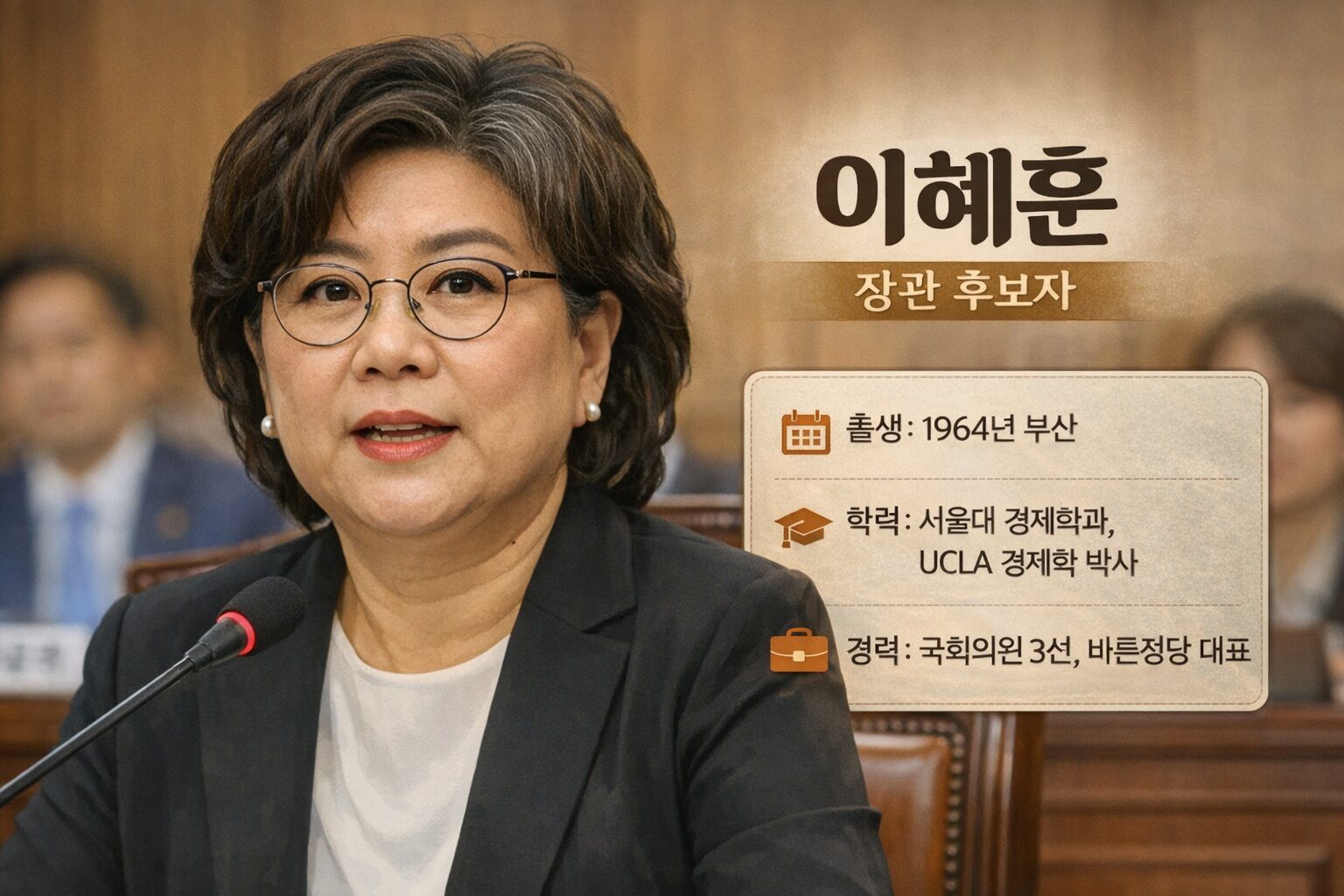 인사청문회장을 배경으로 제작된 이혜훈 기획예산처 장관 후보자 AI 일러스트