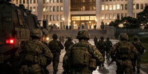 계엄 당시 국회 본관 앞에 출동한 군 병력을 표현한 이미지